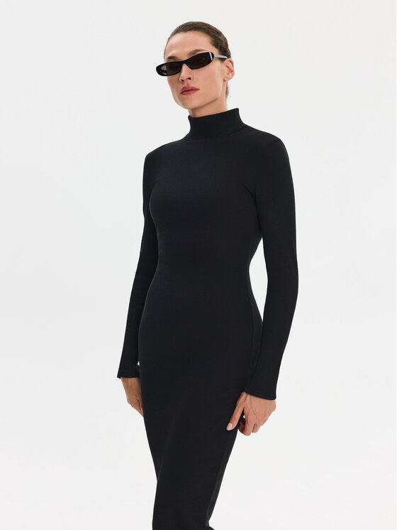 Nudyess Nudyess Sukienka codzienna Askja z prążka Czarny Slim Fit
