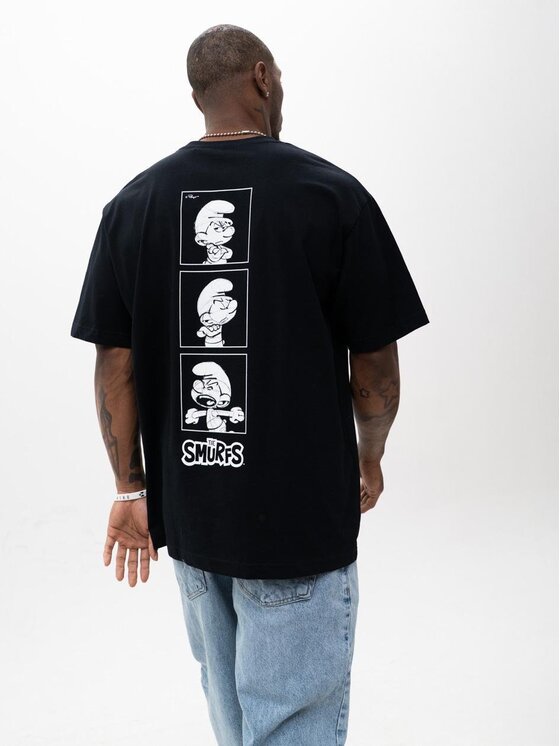 Smerfy Smerfy T-Shirt Szeroka Luźna Gargamel 127668 Czarny Oversize