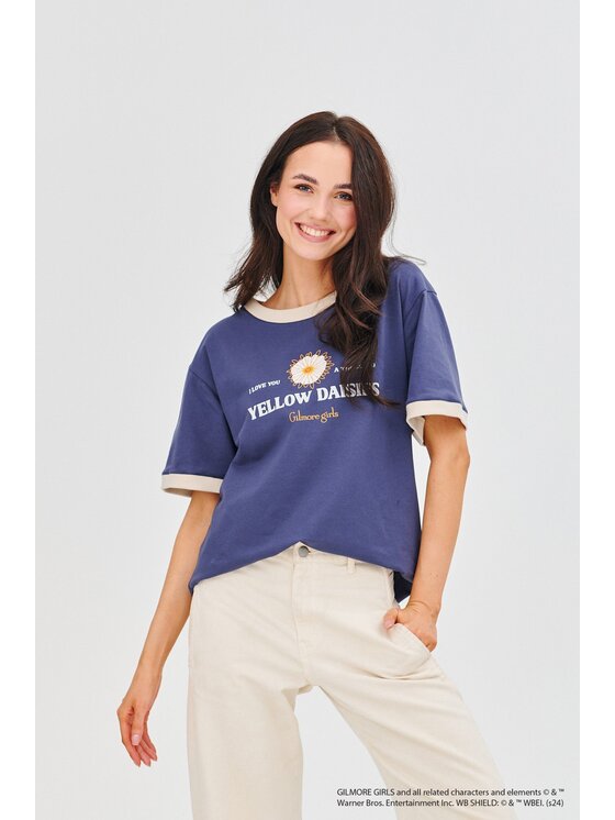 NAOKO NAOKO T-Shirt Yellow Daisies Modrá Regular Fit