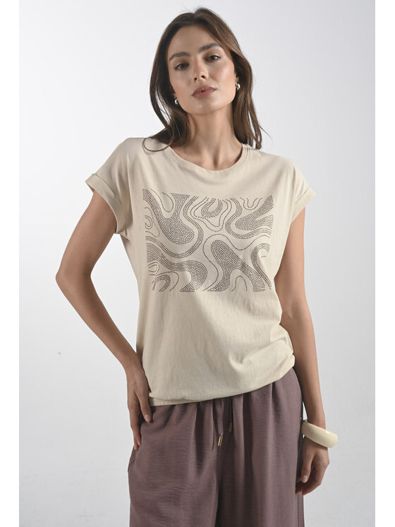 Femestage Femestage T-Shirt Femestage AB BASE TSH1532-016 Béžová Regular Fit