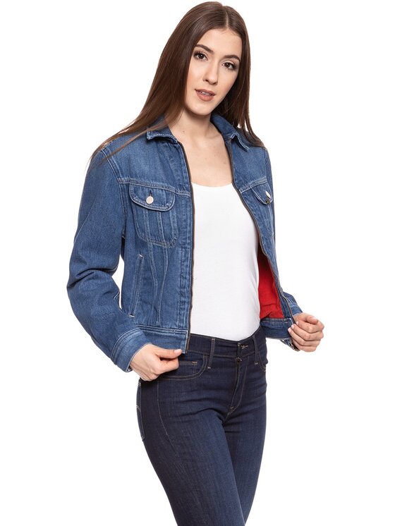 Lee Lee Kurtka damska RIDER CROPPED Niebieski Slim Fit
