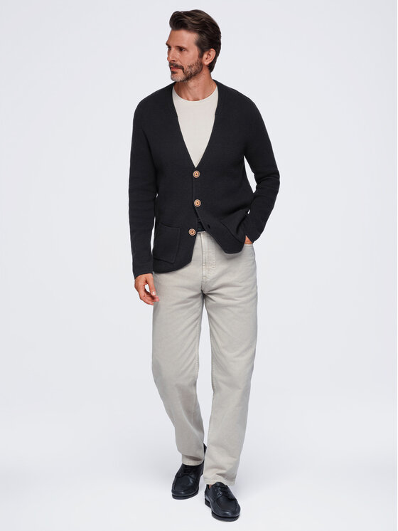 Ombre Ombre Kardigan OM-SWCD-0109 Czarny Regular Fit