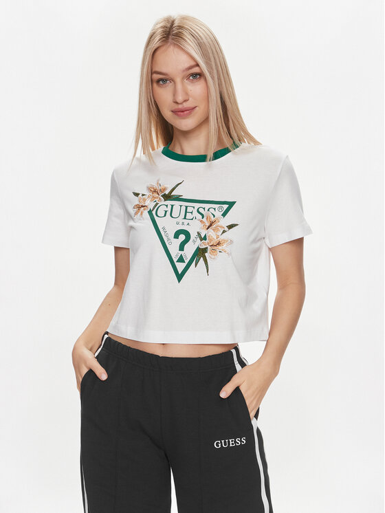 Guess T-krekls Zoey V4GI02 K46D1 Balts Boxy Fit