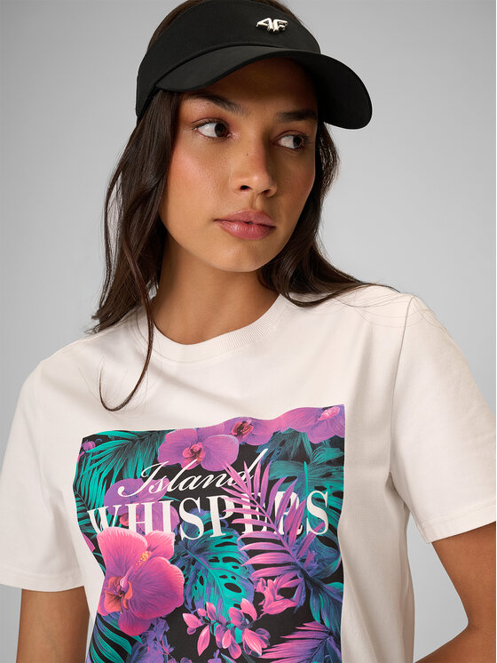 4F 4F T-Shirt TROPIC ORCHID Biały Relaxed Fit
