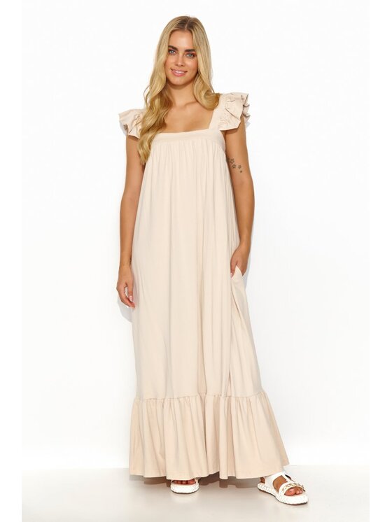 Makadamia Makadamia Sukienka letnia M817 Beżowy Loose Fit