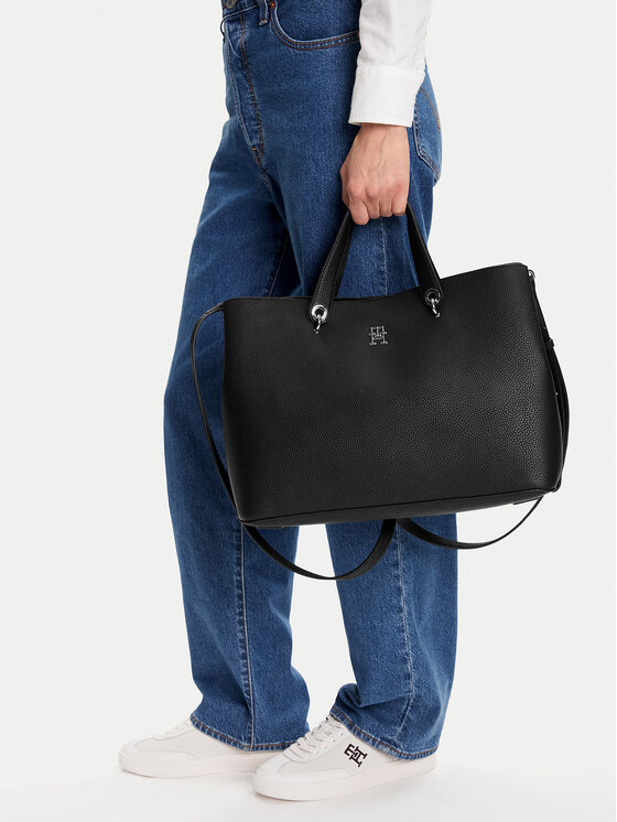 Tommy Hilfiger Tommy Hilfiger Kabelka Th Emblem Satchel AW0AW15177 Čierna