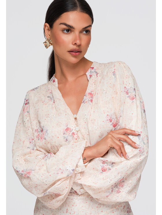 Ombre Ombre Koszula OW-SH-E0058 Beżowy Loose Fit