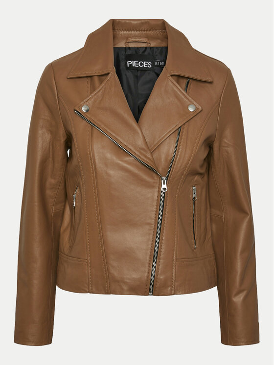 Pieces Pieces Шкіряна куртка Susse 17106570 Коричневий Regular Fit