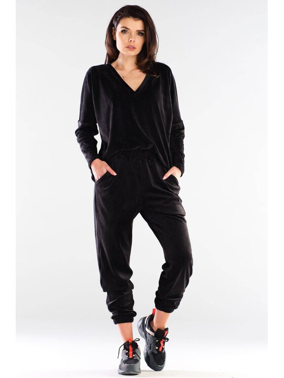 Awama Awama Bluzka A417 Czarny Basic Fit
