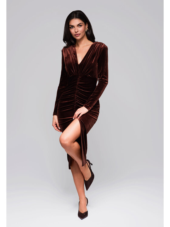 Ombre Ombre Sukienka wieczorowa LA-OM-DLR253 Brązowy Regular Fit