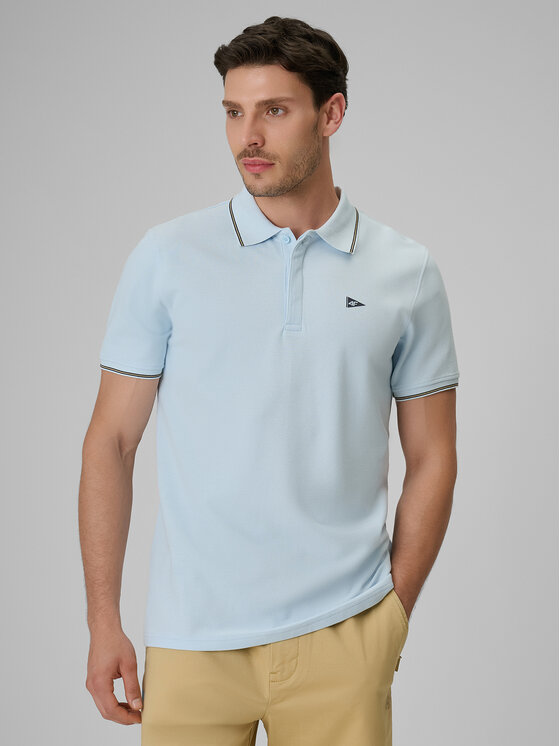 4F 4F Polo LAKESIDE ESCAPE Niebieski jasny Regular Fit