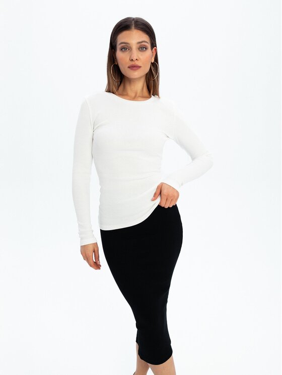 Nudyess Nudyess Bluzka Eos z prążka Écru Fitted Fit