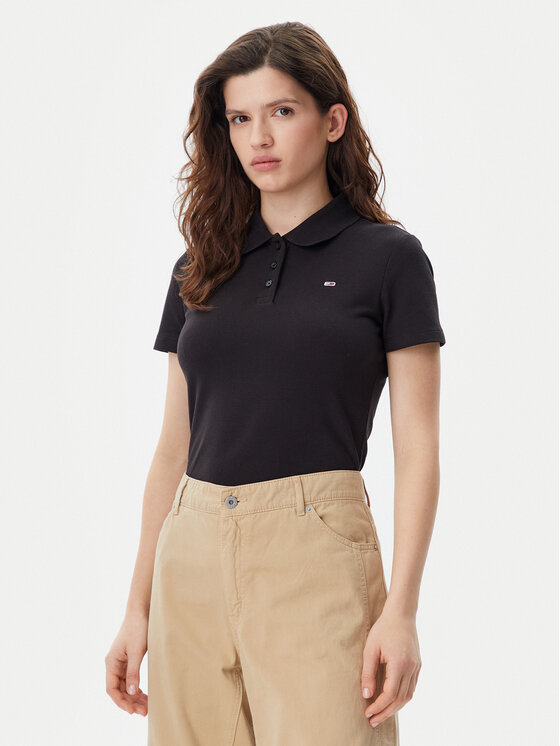 Tommy Jeans Tommy Jeans Polo Essential DW0DW20160 Crna Slim Fit