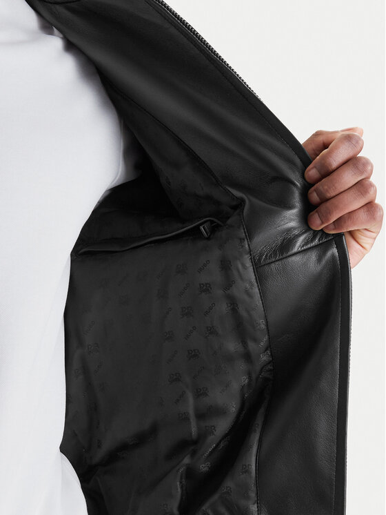 HUGO HUGO Odinė striukė Lugor 50559737 Juoda Regular Fit