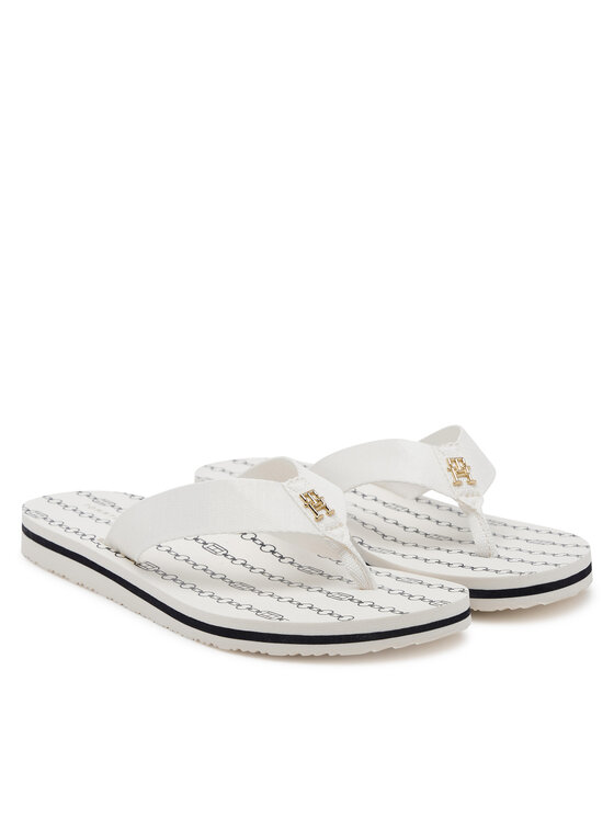Tommy Hilfiger Tommy Hilfiger Šlepetės per pirštą Th Chain Print FW0FW08514 Balta