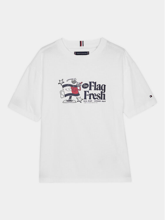 Tommy Hilfiger Tommy Hilfiger T-Shirt Flag Fun KB0KB09354 M Biały Regular Fit