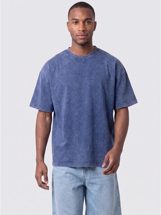 Urban City Urban City T-Shirt Szeroka luźna sprana acid wash 132842 Niebieski Oversize