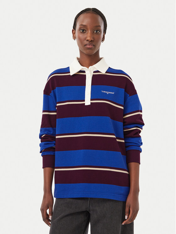 Tommy Jeans Тениска с яка и копчета Script Rugby DW0DW23303 Син Relaxed Fit
