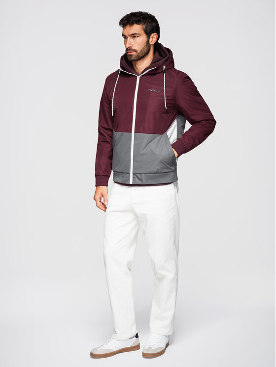 Ombre Ombre Wiatrówka OM-JANP-0242 Bordowy Regular Fit