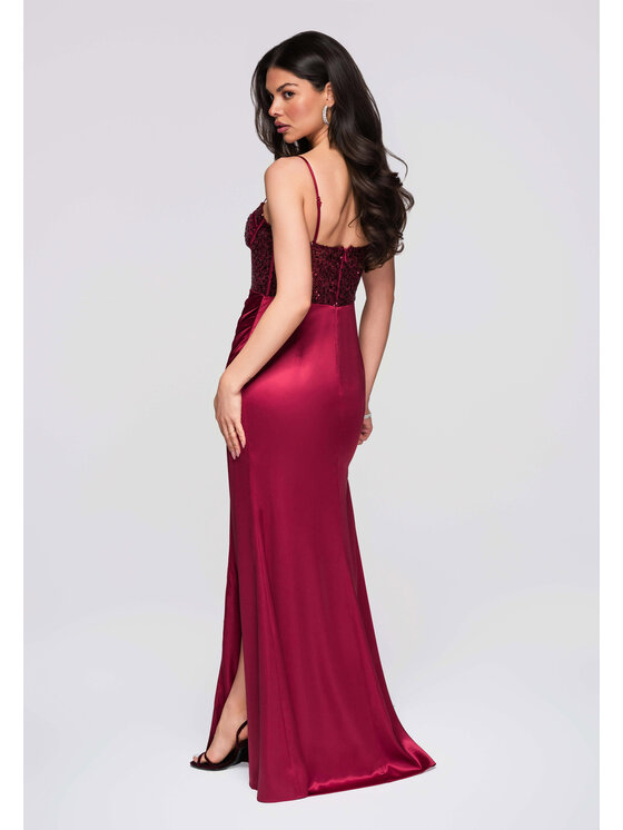 Ombre Ombre Sukienka wieczorowa LA-OM-DLR284 Bordowy Regular Fit