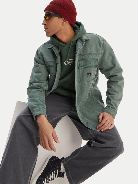 Quiksilver Quiksilver džínsová košeľa Mohab Washed Twill EQYWT04654 Zelená Oversize
