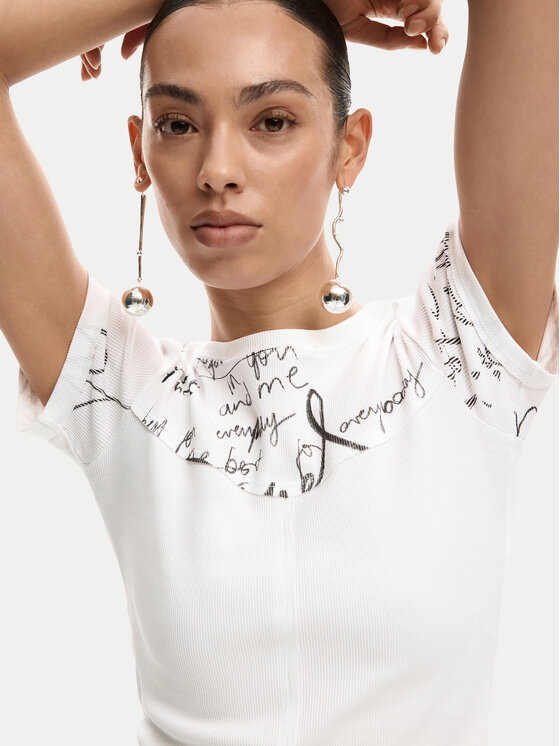 Desigual Desigual T-krekls Helsinki 26SWTK10 Écru Slim Fit