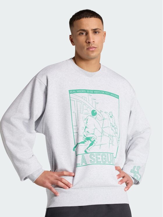 adidas adidas Bluza Real Madrid Heritage Crew Szary Regular Fit