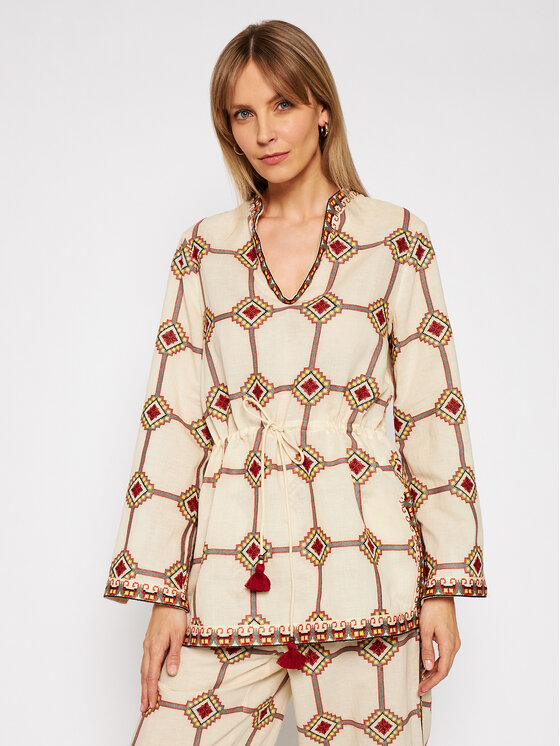 Tory Burch Tunică Embroidered 76789 Bej Regular Fit