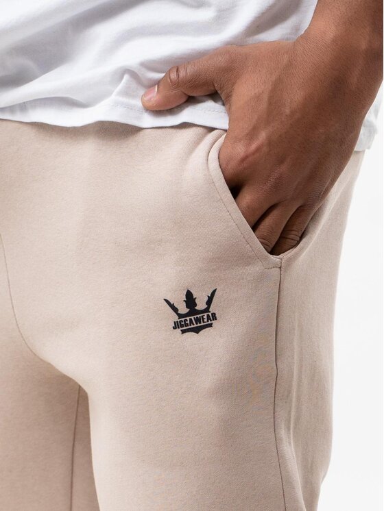 Jigga Wear Jigga Wear Spodnie dresowe Spodnie Dresowe Męskie Beżowe Jigga Wear Print Crown XL Brązowy Regular Fit