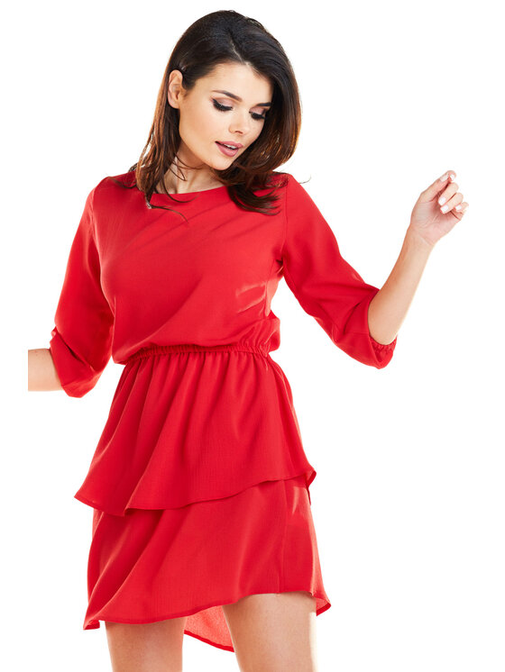 Awama Awama Sukienka letnia A258 Czerwony Basic Fit