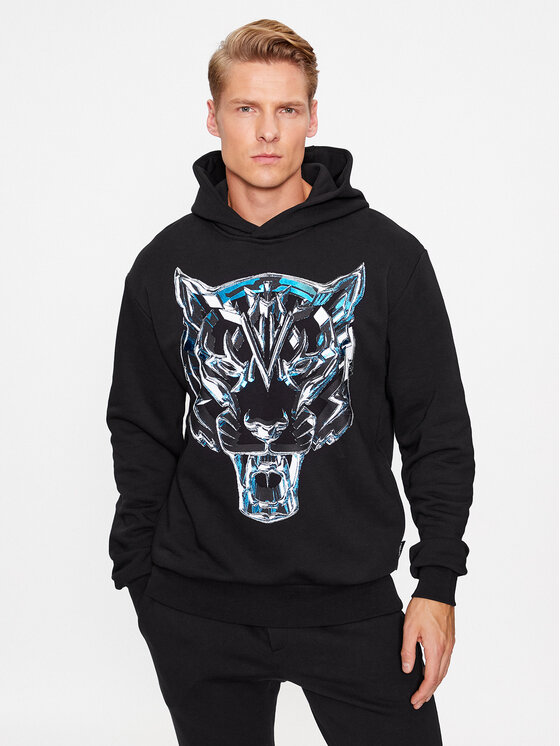 Plein Sport Jopa Hoodie Sweatshirt Chrome Tiger AACC MJB3163 SJO001N Črna Regular Fit