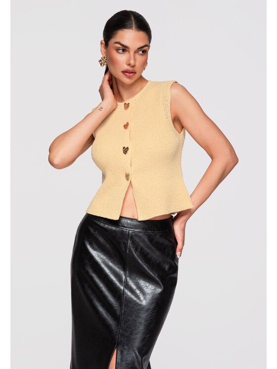 Ombre Ombre Bluzka OW-TS-E0018 Żółty Slim Fit