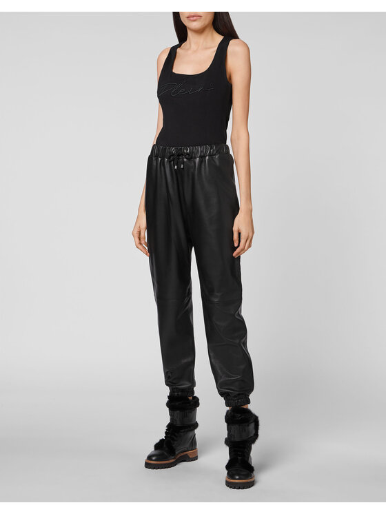 PHILIPP PLEIN PHILIPP PLEIN Kožené kalhoty 5817 Černá Jegging Fit