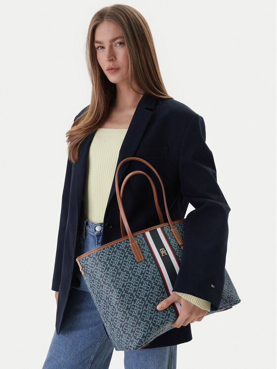 Tommy Hilfiger Geantă Th Monoplay Tote Stripe Le AW0AW18390 Albastru