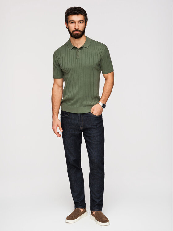 Ombre Ombre Polo OM-POSS-0169 Zielony ciemny Slim Fit