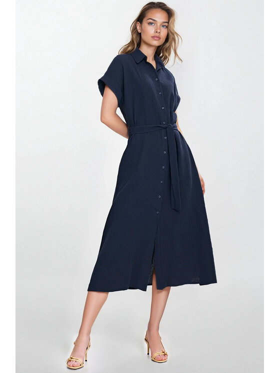 NIFE NIFE Košilové šaty S269 Tmavomodrá Modern Relaxed Fit