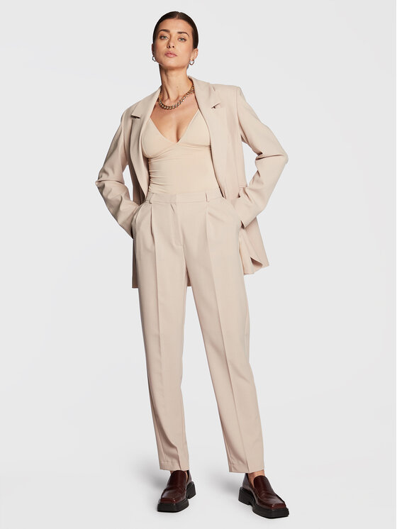 Herskind Herskind Kalhoty z materiálu Brandy 4604878 Écru Relaxed Fit