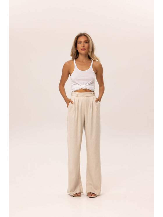Hottie Hot Hottie Hot Kalhoty z materiálu PAY lniane Béžová Oversize