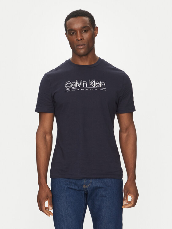 Męski T-Shirt Calvin Klein, Rozmiar XS, Granatowy, Double Logo K10K114149
