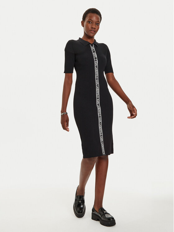 KARL LAGERFELD KARL LAGERFELD Kootud kleit 246W1320 Must Slim Fit