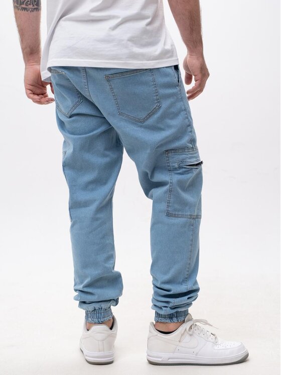 Jigga Wear Jigga Wear Jeansy Spodnie Jeansowe Jogger Bojówki Męskie Jasne Niebieskie Jigga Wear Stripe Zip Cargo L Niebieski Regular Fit