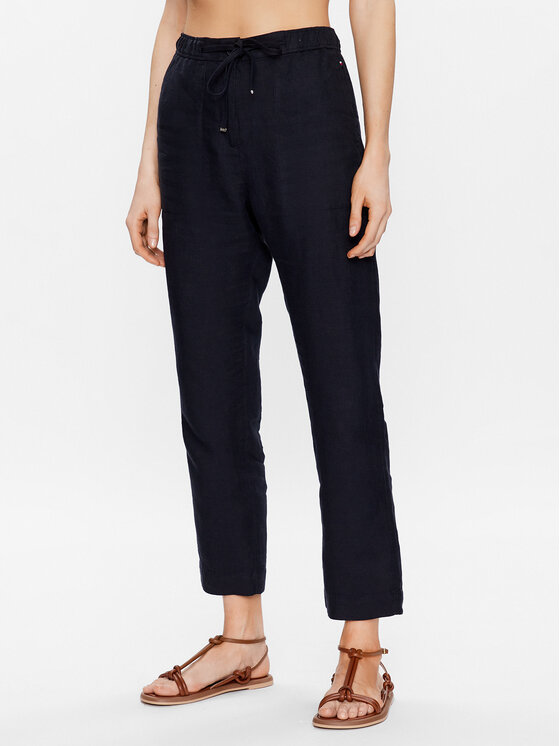Tommy Hilfiger Tommy Hilfiger Bavlnené nohavice WW0WW37752 Tmavomodrá Boyfriend Fit