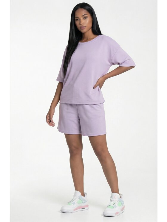 FIGL FIGL Komplet bluzka i szorty sportowe M1306 Fioletowy Loose Fit