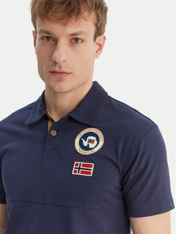 Napapijri Napapijri Тениска с яка и копчета E-Reflect NP0A4H4B Тъмносин Relaxed Fit