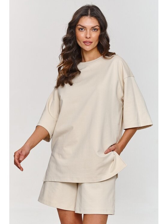 Makadamia Makadamia Dres m870 Beżowy Oversize