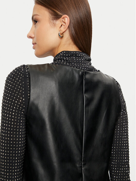 Vila Vila Dirbtinės odos suknelė Dede 14099817 Juoda Slim Fit
