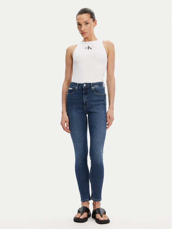 Calvin Klein Jeans Calvin Klein Jeans Top Monologo J20J225301 Bílá Slim Fit