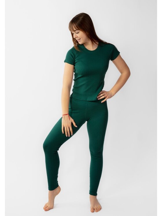DKaren Sport DKaren Sport Komplet bluzka i spodnie Halima Zielony Slim Fit