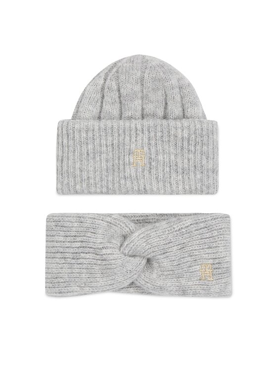 Tommy Hilfiger Set Kapa I Traka Th Timeless Beanie + Headband AW0AW15370P4A Siva