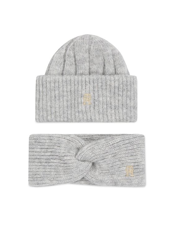 Tommy Hilfiger Tommy Hilfiger Súprava čiapky a čelenky Th Timeless Beanie + Headband AW0AW15370P4A Sivá